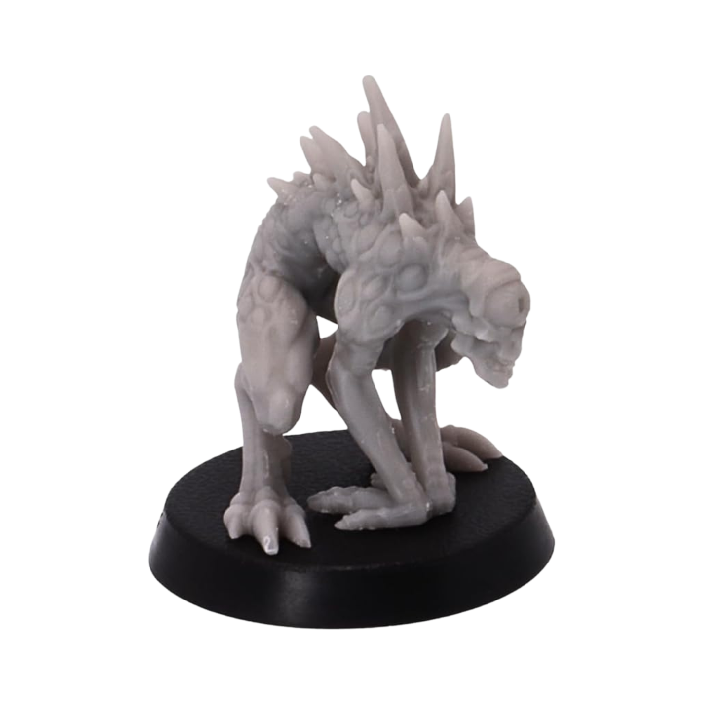 Unpainted Nothic miniature by Epic Miniatures showing prominent back spines, distorted face, long limbs, claws, and 25mm round base.