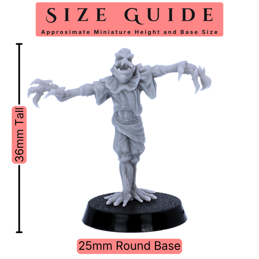 Size guide for Scarecrows by Epic Miniatures showing a 36mm tall miniature on a 25mm round base.