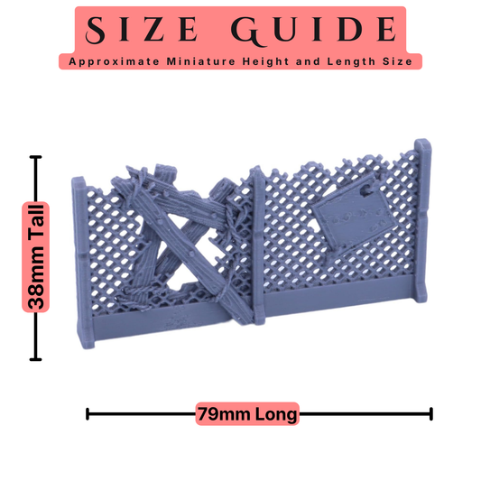 Wire fence terrain size guide showing approximately 38mm height and 79mm length