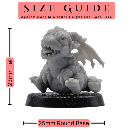 Size guide for Wrymling Familiar miniature showing approximate 23mm height and 25mm round base.