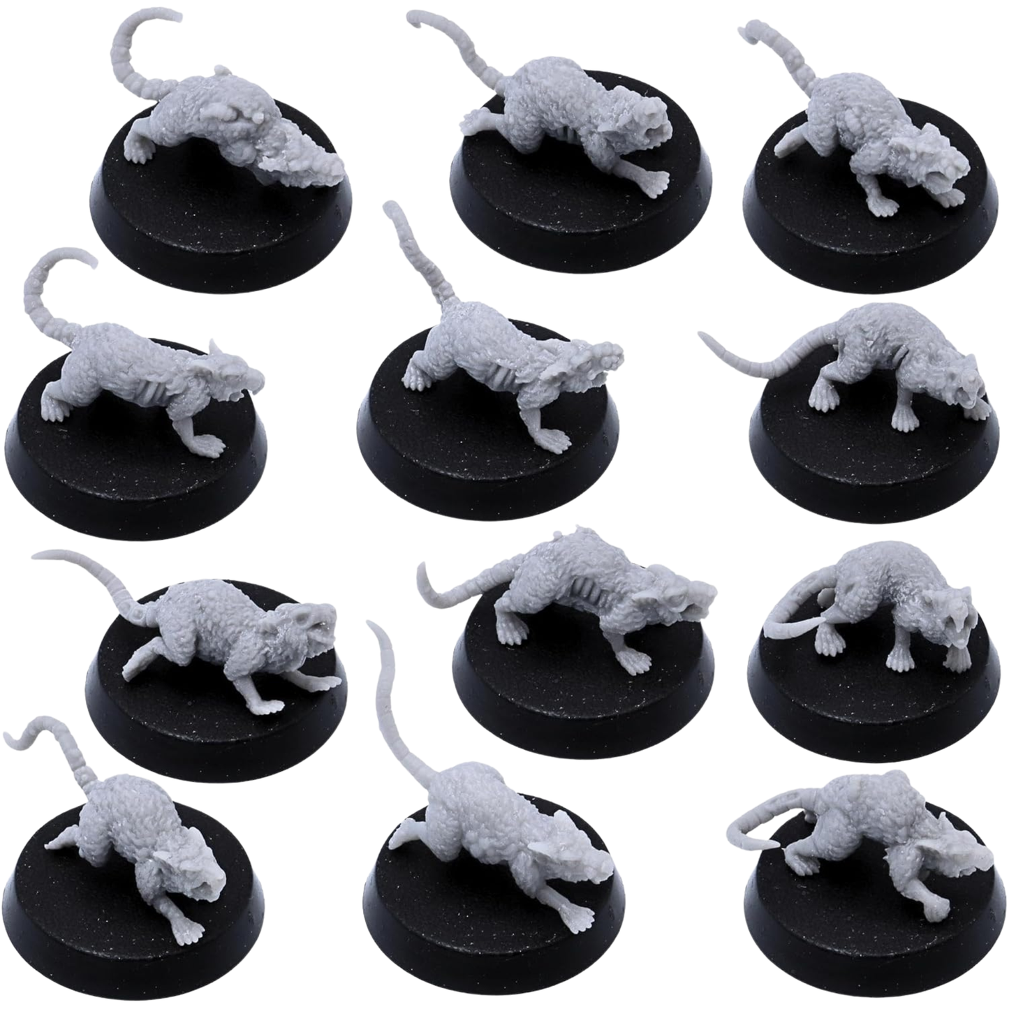 Giant Pox Rats Miniatures Set | 12 Diseased Fantasy Rat Figures | 32mm Scale | Resin Warfare