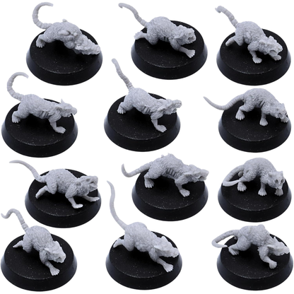 Giant Pox Rats Miniatures Set | 12 Diseased Fantasy Rat Figures | 32mm Scale | Resin Warfare