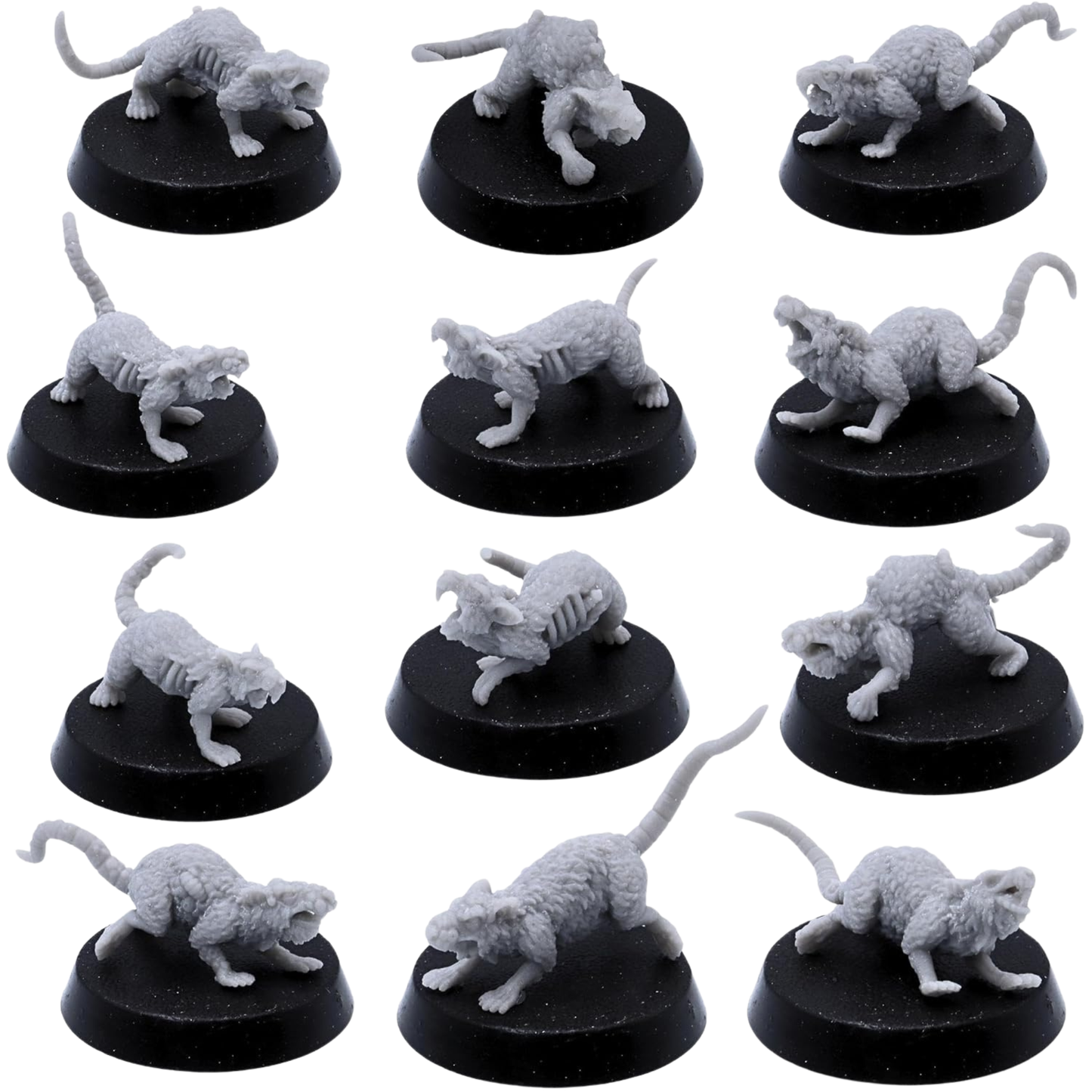 Giant Pox Rats Miniatures Set | 12 Diseased Fantasy Rat Figures | 32mm Scale | Resin Warfare