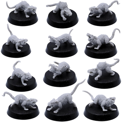 Giant Pox Rats Miniatures Set | 12 Diseased Fantasy Rat Figures | 32mm Scale | Resin Warfare