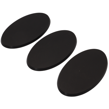 Three black 90x52mm oval miniature bases with a lightly textured surface.