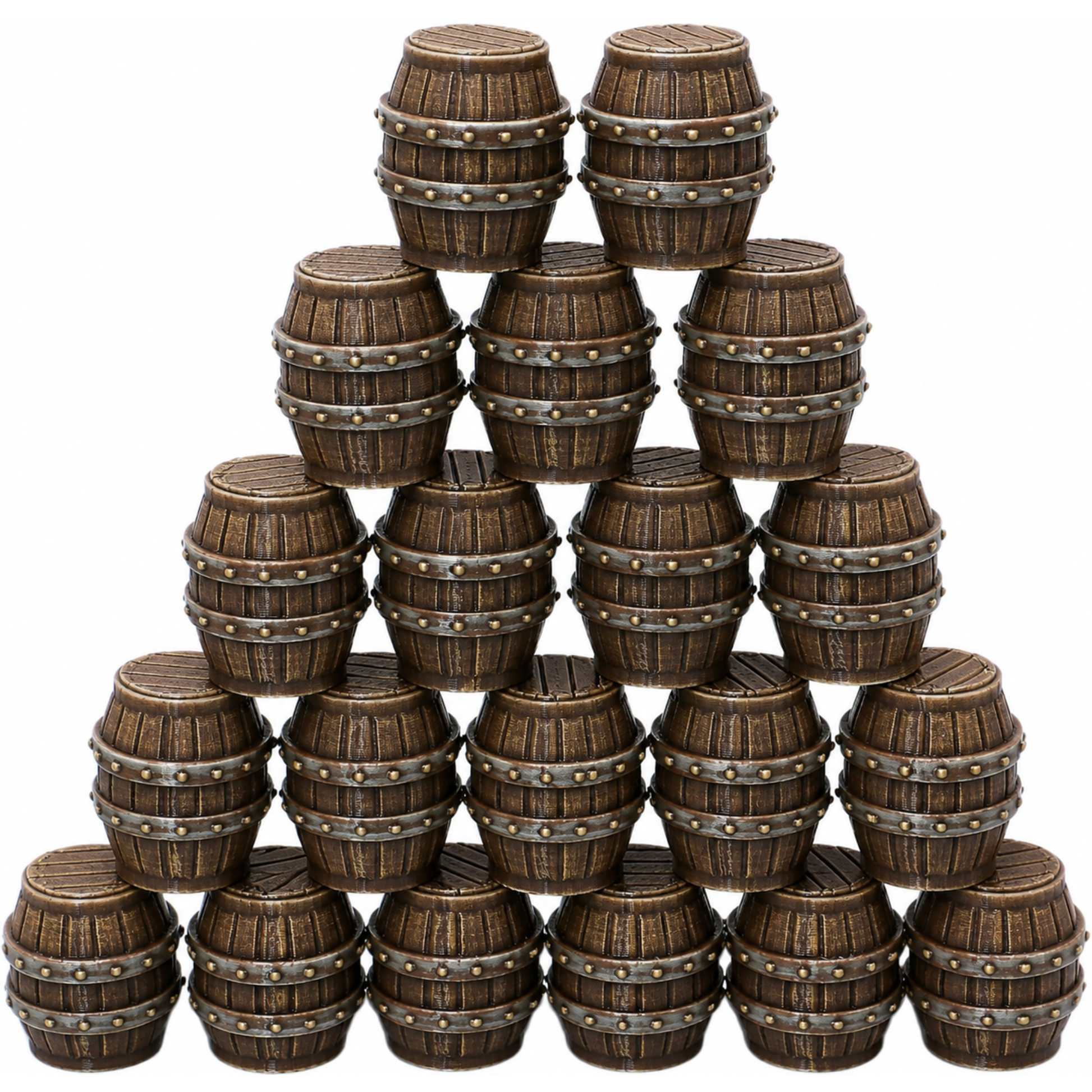 Painted set of 20 barrel terrain pieces for 28mm to 32mm tabletop games