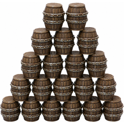 Painted set of 20 barrel terrain pieces for 28mm to 32mm tabletop games