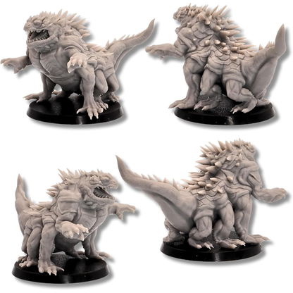 Multi angle display of unpainted Basilisk miniature for tabletop RPG and wargaming encounters