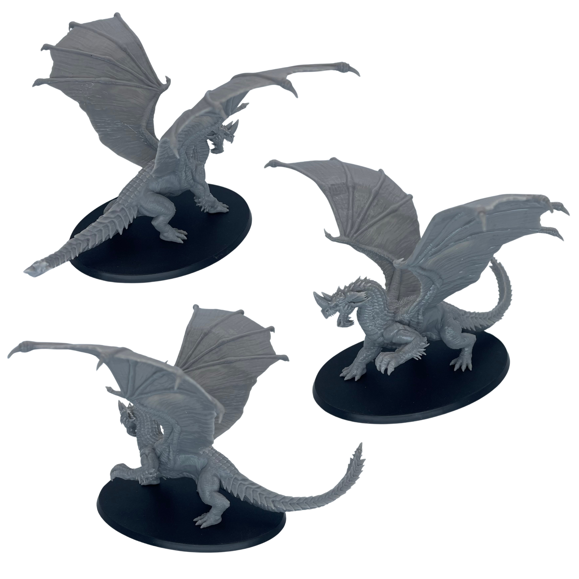 Adult Blue Dragon miniature shown from multiple angles highlighting its wings, tail, claws, and detailed fantasy sculpt.