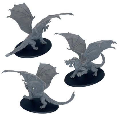 Adult Blue Dragon miniature shown from multiple angles highlighting its wings, tail, claws, and detailed fantasy sculpt.