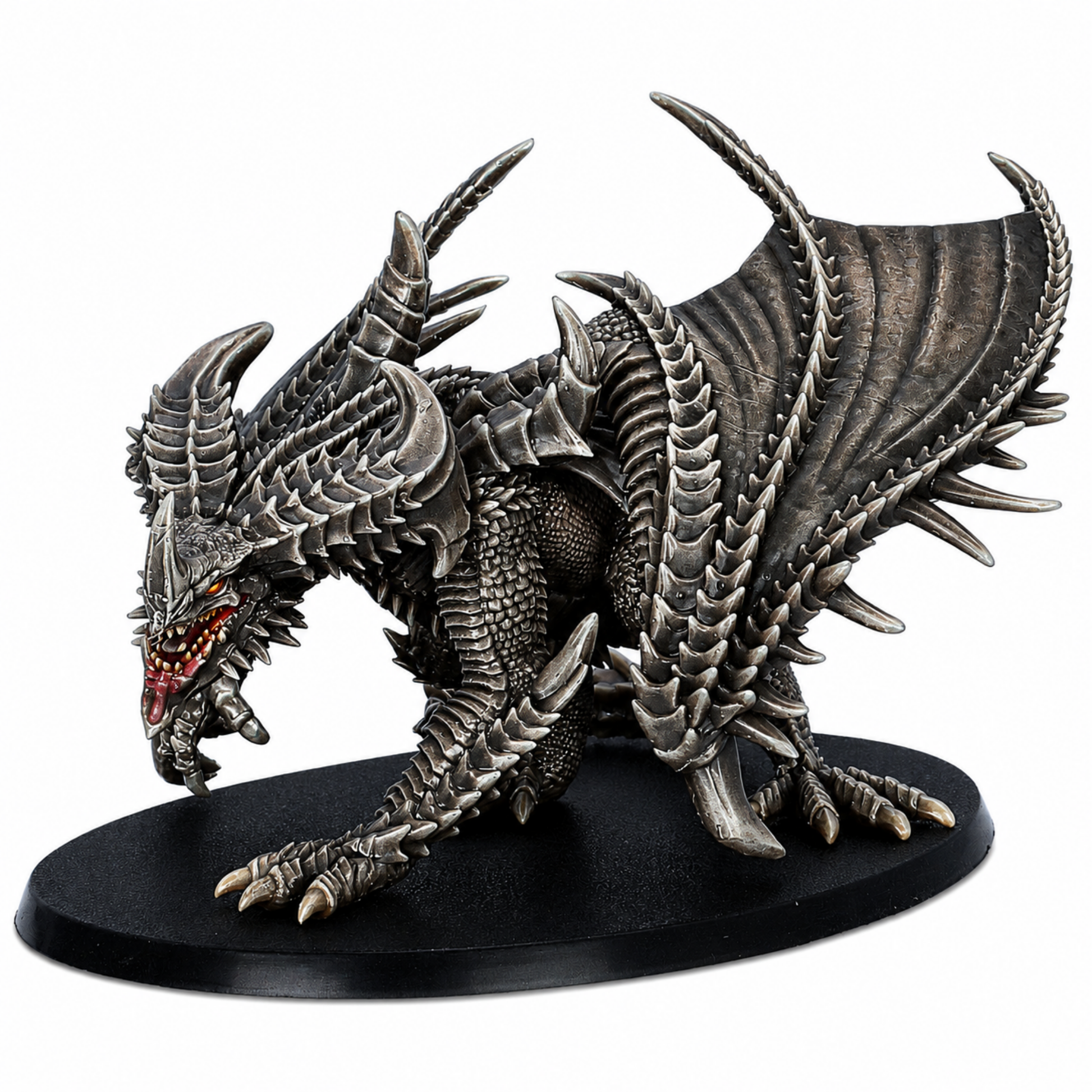 Painted example of an Adult Iron Dragon fantasy tabletop miniature by Epic Miniatures on a large oval base.