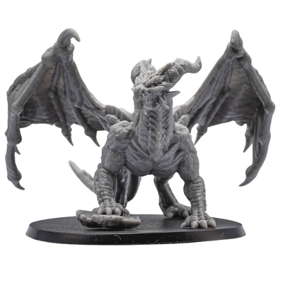Unpainted Adult Red Dragon miniature front view showing wings, horns, scales, claws, and detailed dragon head.