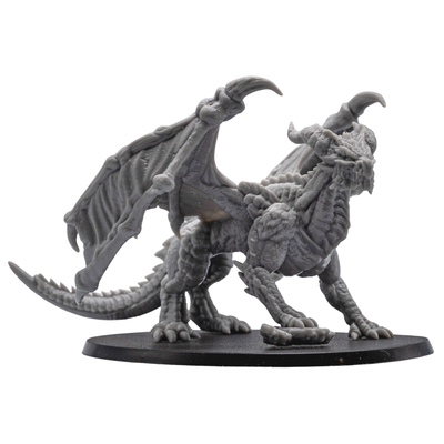 Side view of the unpainted Adult Red Dragon miniature by Forged Path Miniatures on an oval base.
