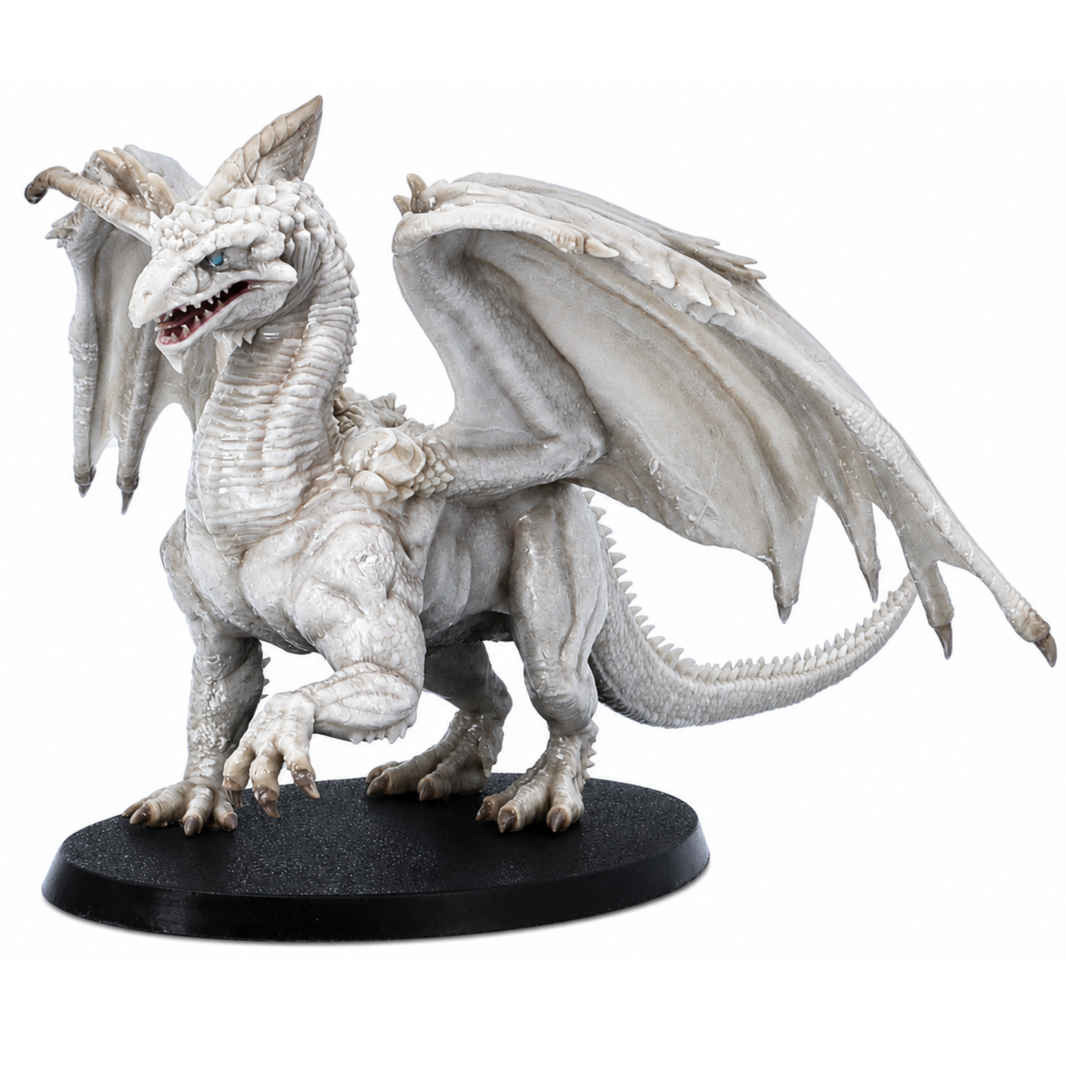 Painted example of an Adult White Dragon fantasy tabletop miniature by Epic Miniatures on a 90mm x 52mm oval base.