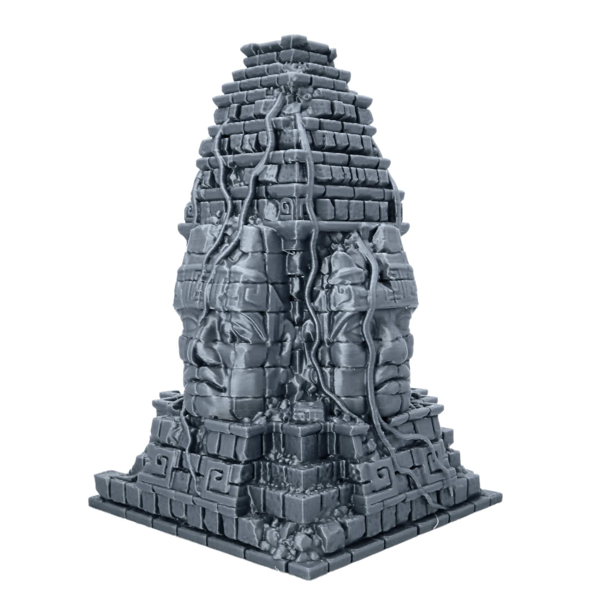 Rear view of unpainted Aztec Monument terrain showing cracked stonework, vines, and ruined temple details.