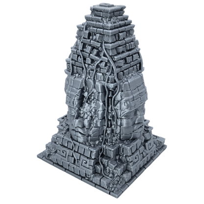 Side view of unpainted Aztec Monument terrain showing stepped temple structure and ancient stonework.