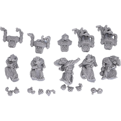 Battle Alchemist Rats miniature components showing separate bodies backpacks and accessories