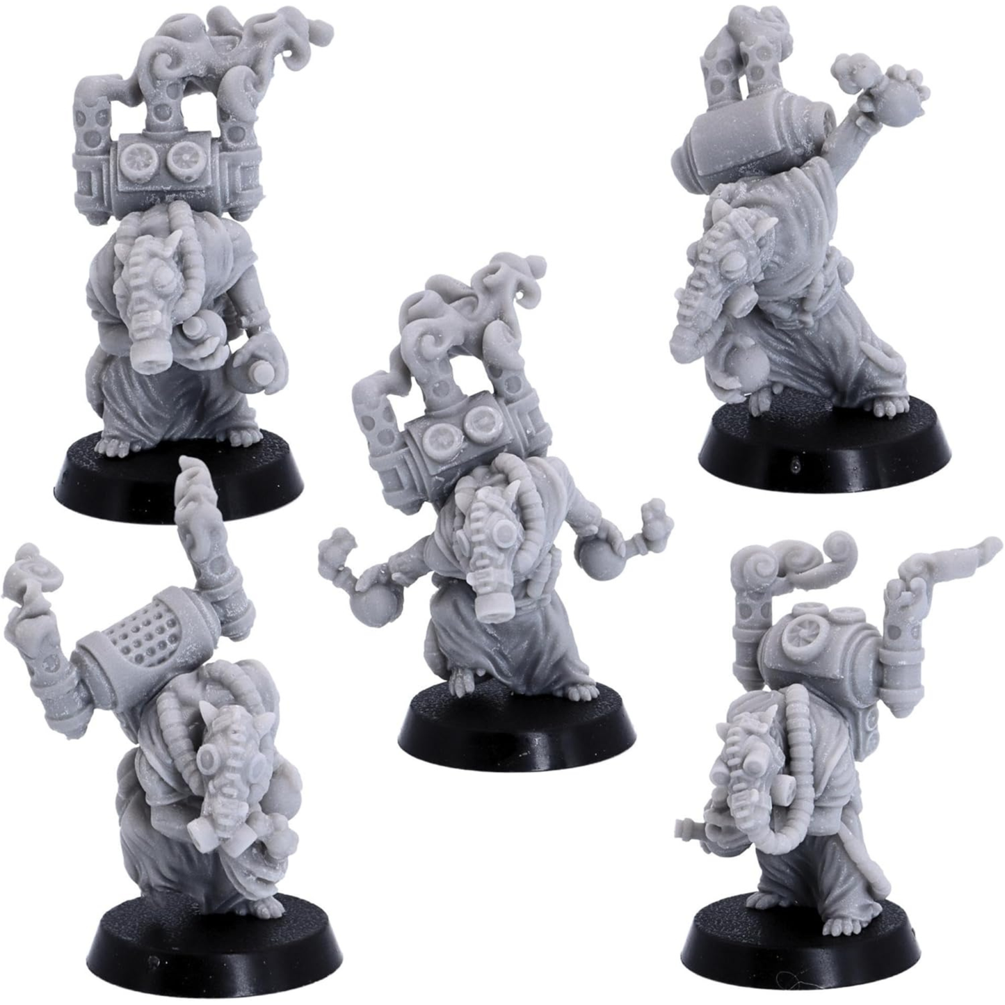 Five Battle Alchemist Rats shown from the front on 25mm round bases