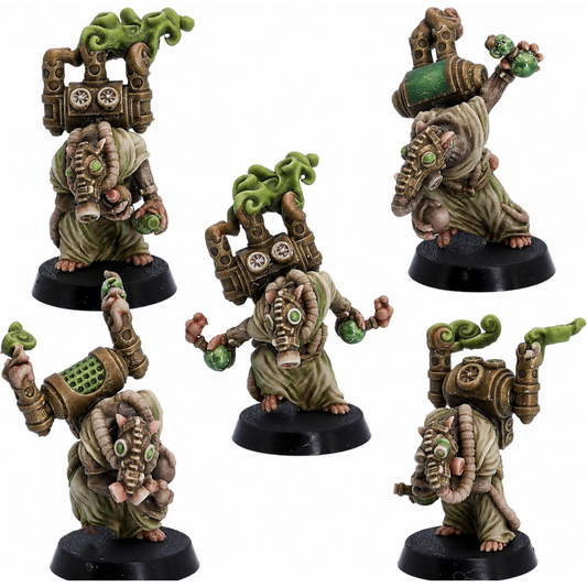 Battle Alchemist Rats set of five painted 28mm fantasy rat miniatures by Resin Warfare