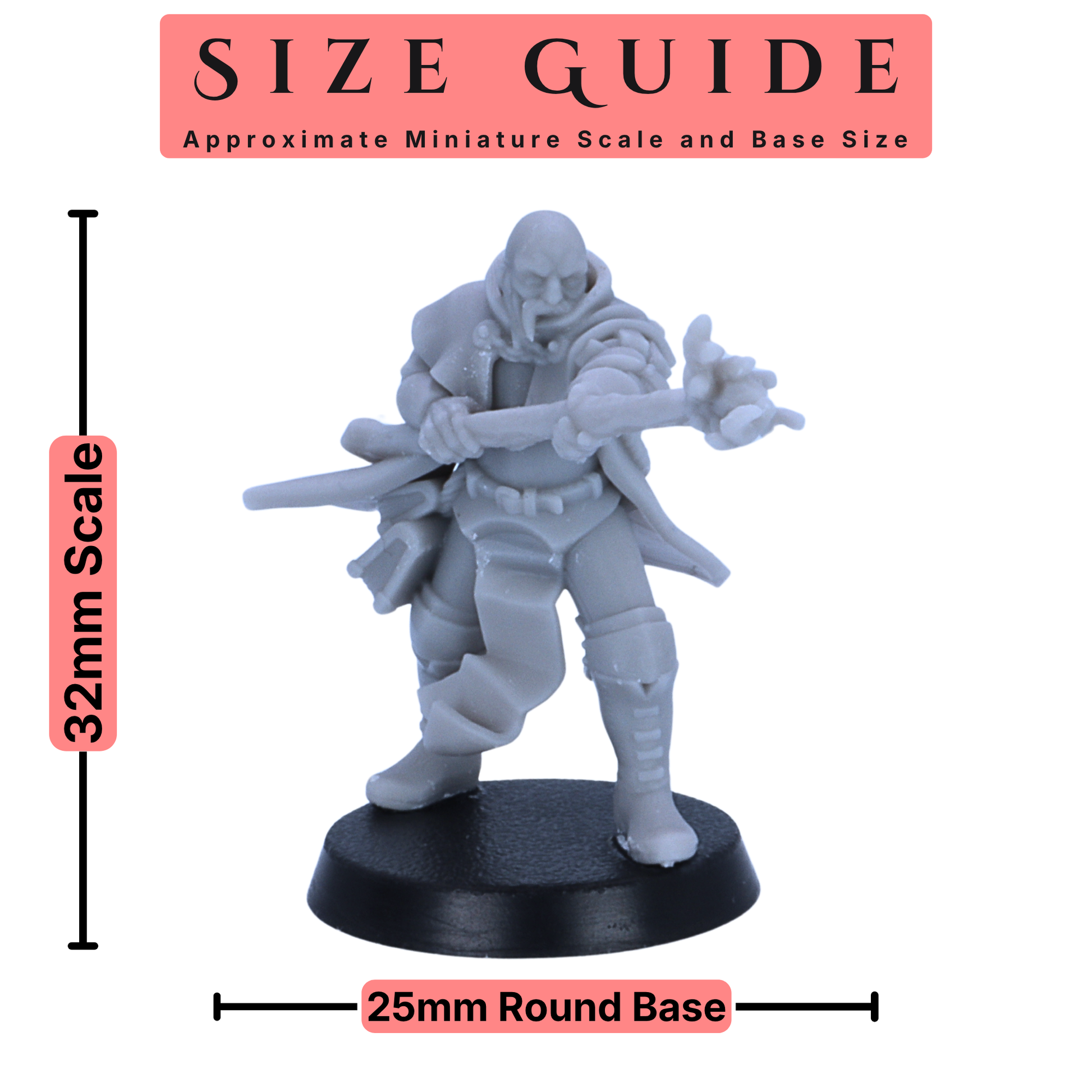 Battle Mage miniature 32mm scale size guide with 25mm round base