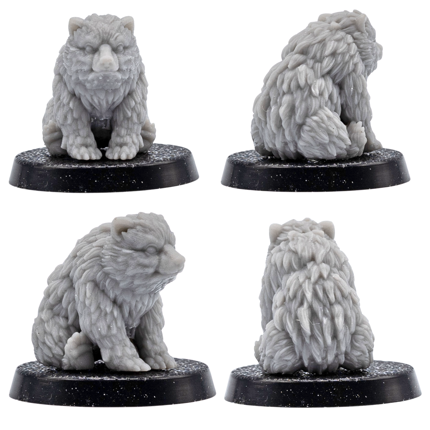 Unpainted bear cub familiar shown from multiple angles with detailed fur sculpting.