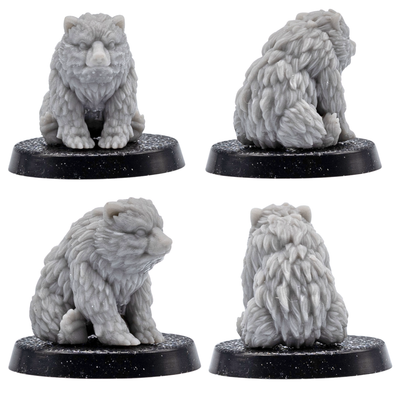 Unpainted bear cub familiar shown from multiple angles with detailed fur sculpting.