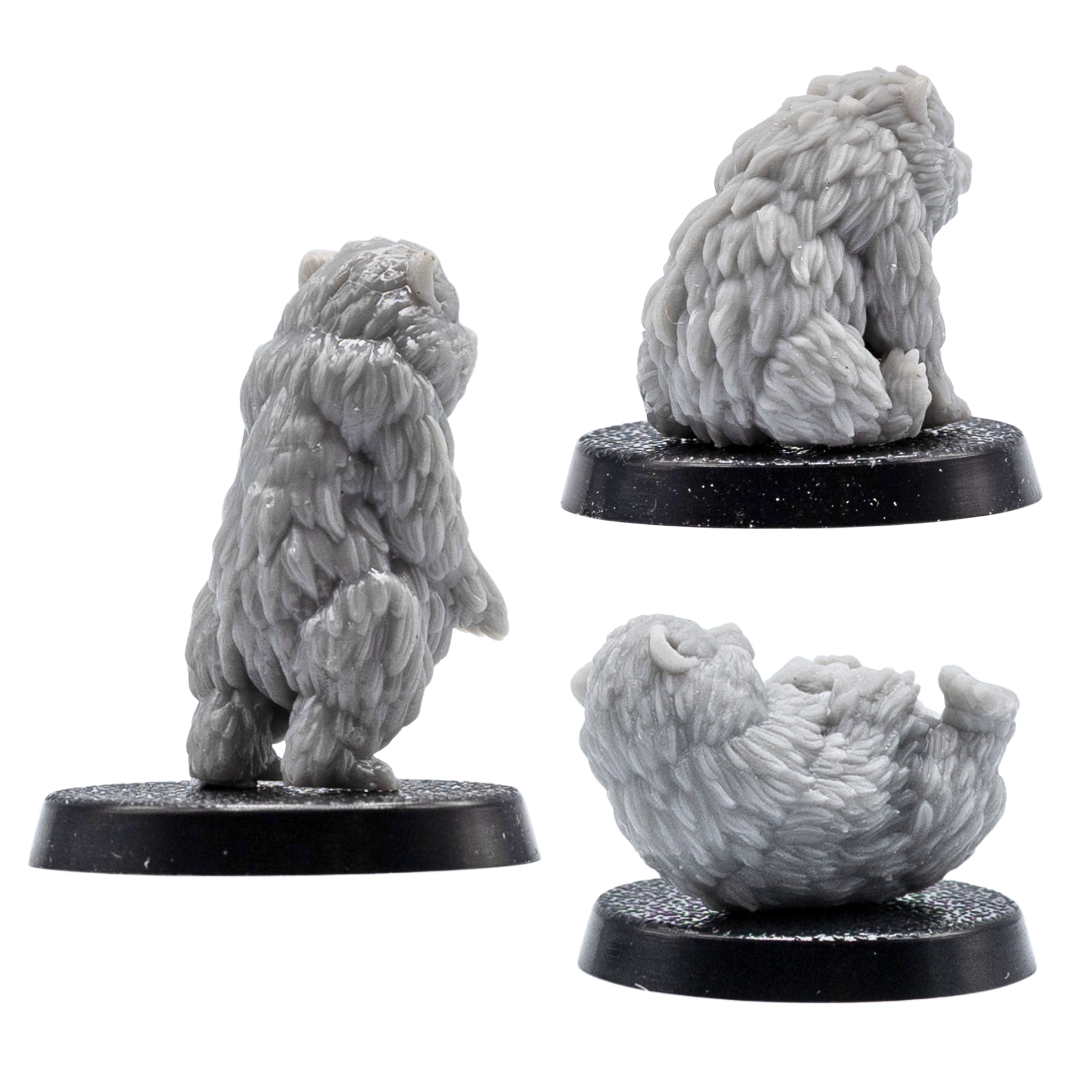 Rear view of Bear Cub Familiars showing detailed sculpted fur and playful bear cub poses in grey resin.