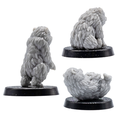 Rear view of Bear Cub Familiars showing detailed sculpted fur and playful bear cub poses in grey resin.