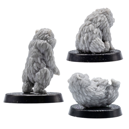 Rear view of Bear Cub Familiars showing detailed sculpted fur and playful bear cub poses in grey resin.