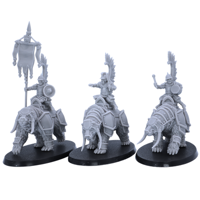Unpainted Bear Riders set of 3 on 75mm x 42mm oval bases for 32mm scale fantasy tabletop games.