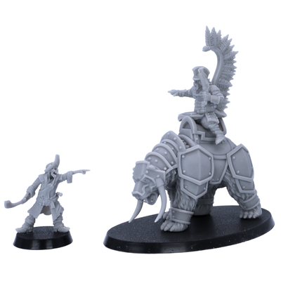 Bear Rider miniature shown beside a standing character miniature for 32mm scale comparison.