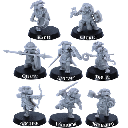 BeastKin canine fantasy characters including bard cleric guard knight druid archer warrior and innkeeper