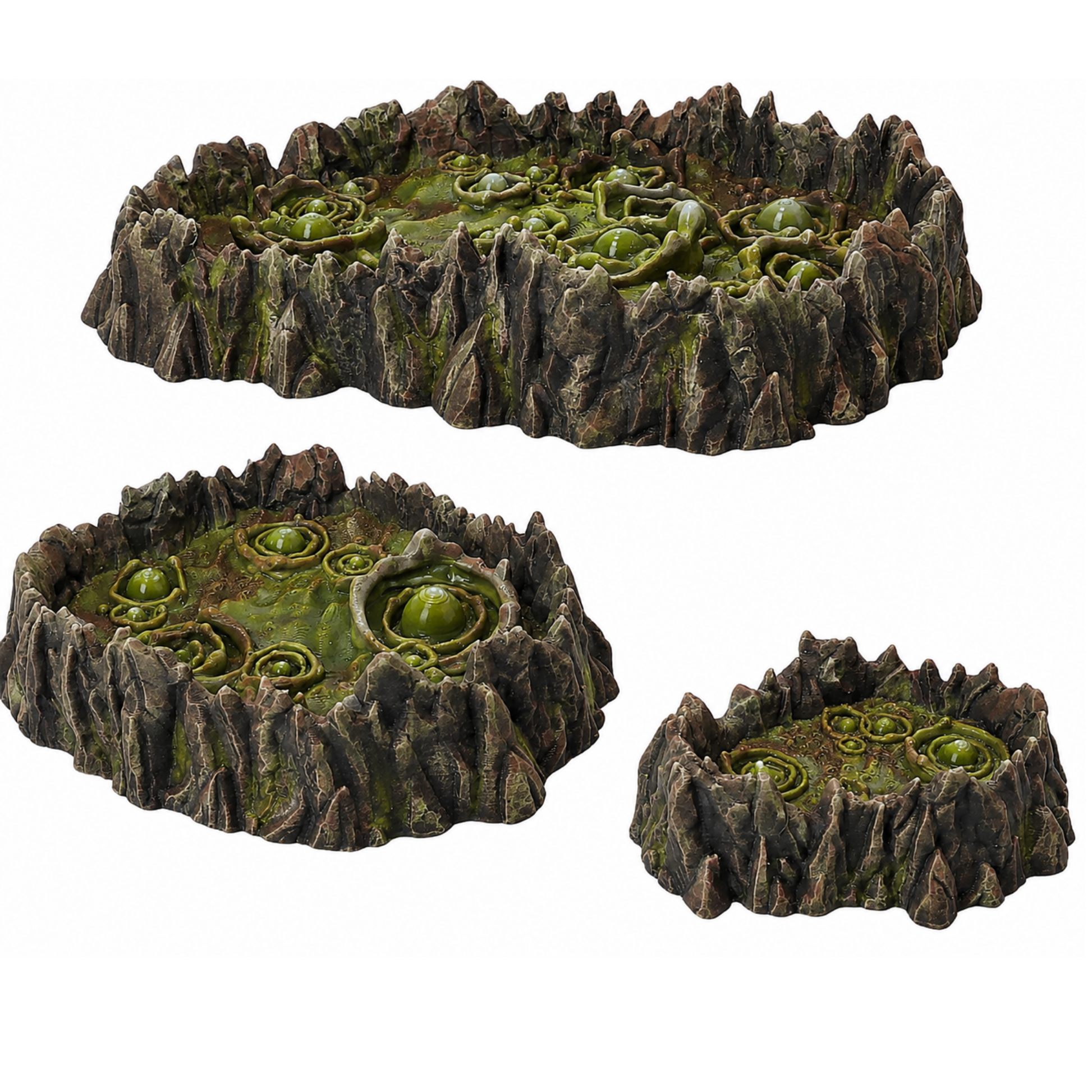 Painted Bubbling Pits terrain set with three toxic fantasy pools by Printable Scenery
