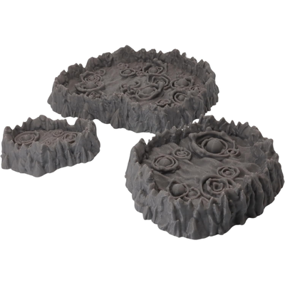 Unpainted Bubbling Pits fantasy scenery set with three rocky toxic pools