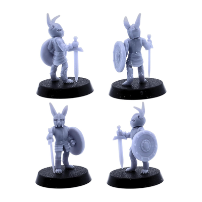 Complete Bunny Army fantasy rabbit warband featuring eight different warrior poses