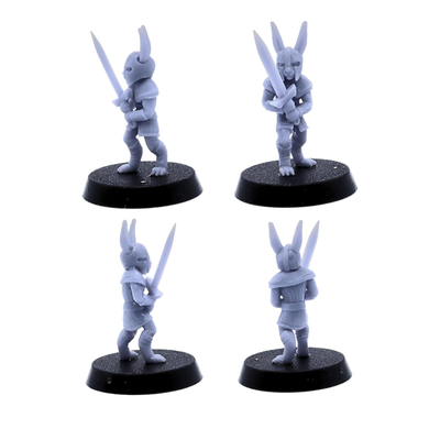Helmeted Bunny Army rabbit swordsman miniature with two-handed sword