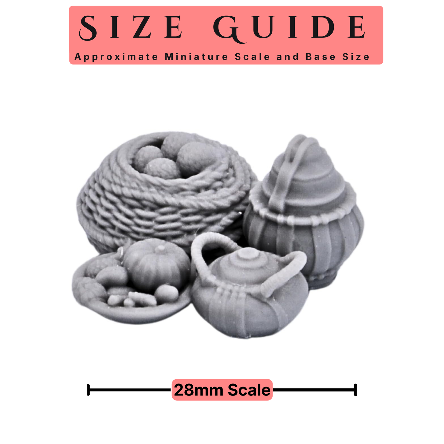 Camp Furnishings scenery size guide for 28mm to 32mm tabletop miniatures