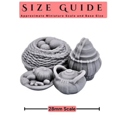 Camp Furnishings scenery size guide for 28mm to 32mm tabletop miniatures