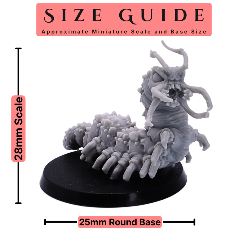 Carrion Bug miniature size guide showing 28mm scale with 25mm round base