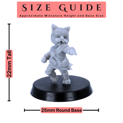 Cat Folk miniature size guide showing approximately 22mm tall character on 25mm round base