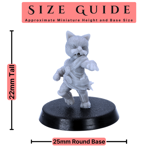 Cat Folk miniature size guide showing approximately 22mm tall character on 25mm round base