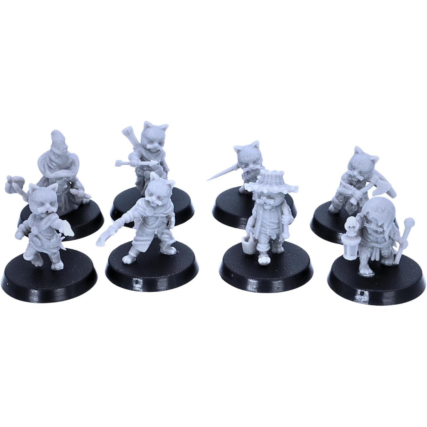 Cat Folk fantasy adventuring party featuring eight different feline characters