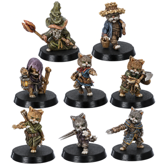 Painted Cat Folk set of eight 28mm feline fantasy characters by Epic Miniatures
