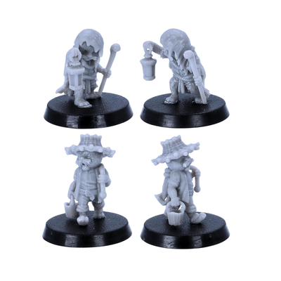 Cat Folk lantern bearer and fisher miniatures shown from multiple angles
