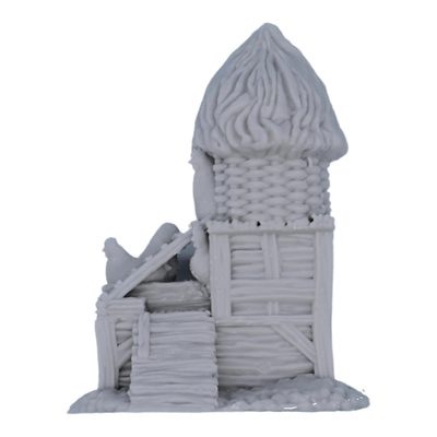 Side view of the rustic Chicken Coop terrain showing wooden framework and raised poultry enclosure