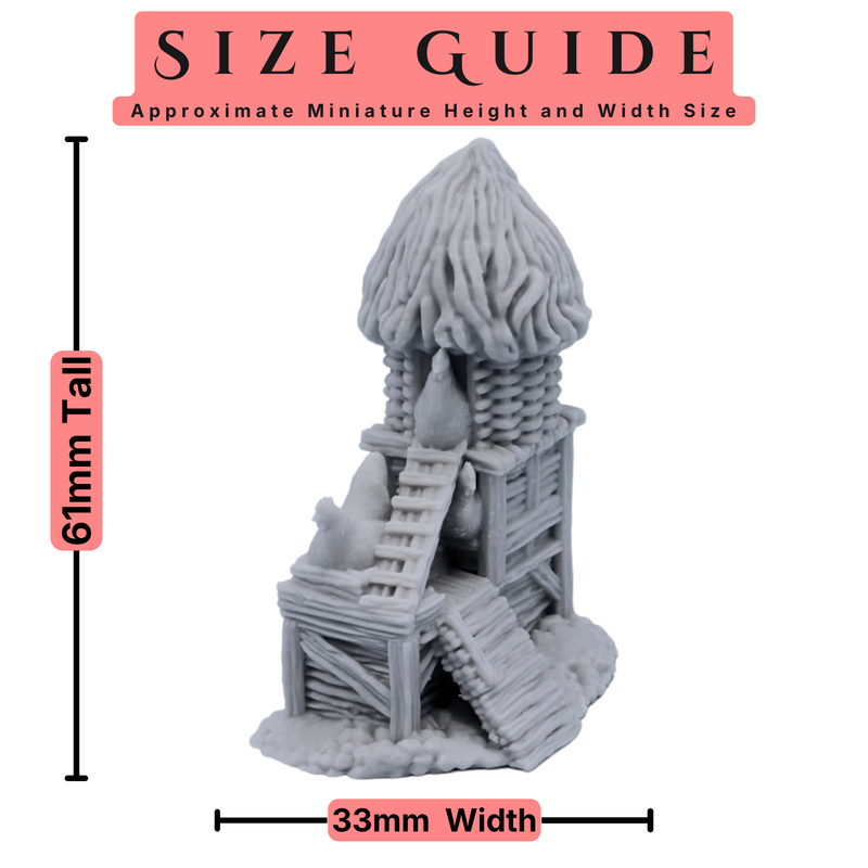 Chicken Coop terrain size guide showing approximately 61mm height and 33mm width