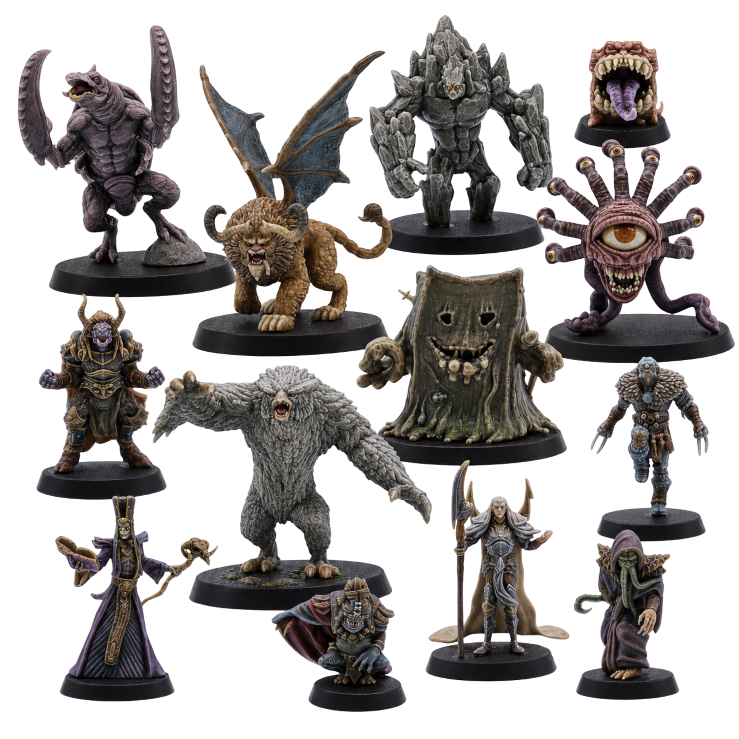 Painted DnD Monster Starter Set by Epic Miniatures showing 13 fantasy monster miniatures for tabletop RPG encounters.