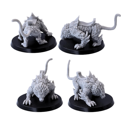 Multiple views of the armoured Draconic Cat miniature with saddle, decorative plating and fantasy equipment