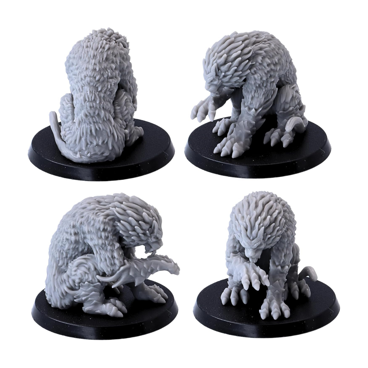 Multiple views of a crouched Draconic Cat monster with dense fur, oversized claws and curled tail