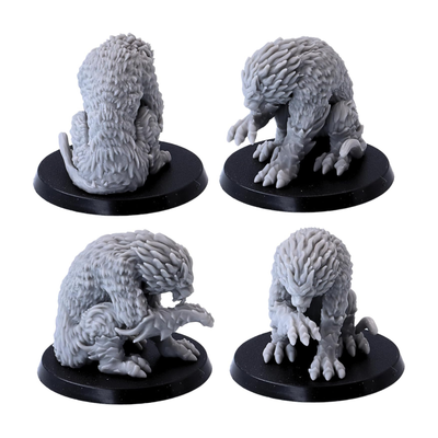 Multiple views of a crouched Draconic Cat monster with dense fur, oversized claws and curled tail